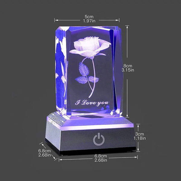 Cristal Rose 3D avec Base Lumineuse