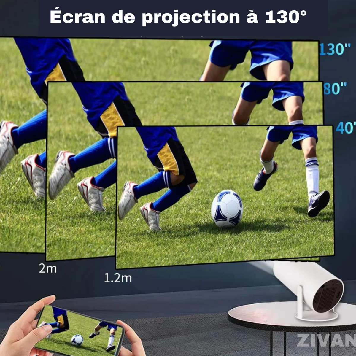 Smart Mini Projecteur 4K | Écran Géant, 130 pouces (Netflix, Amazon Prime, Youtube, etc.)