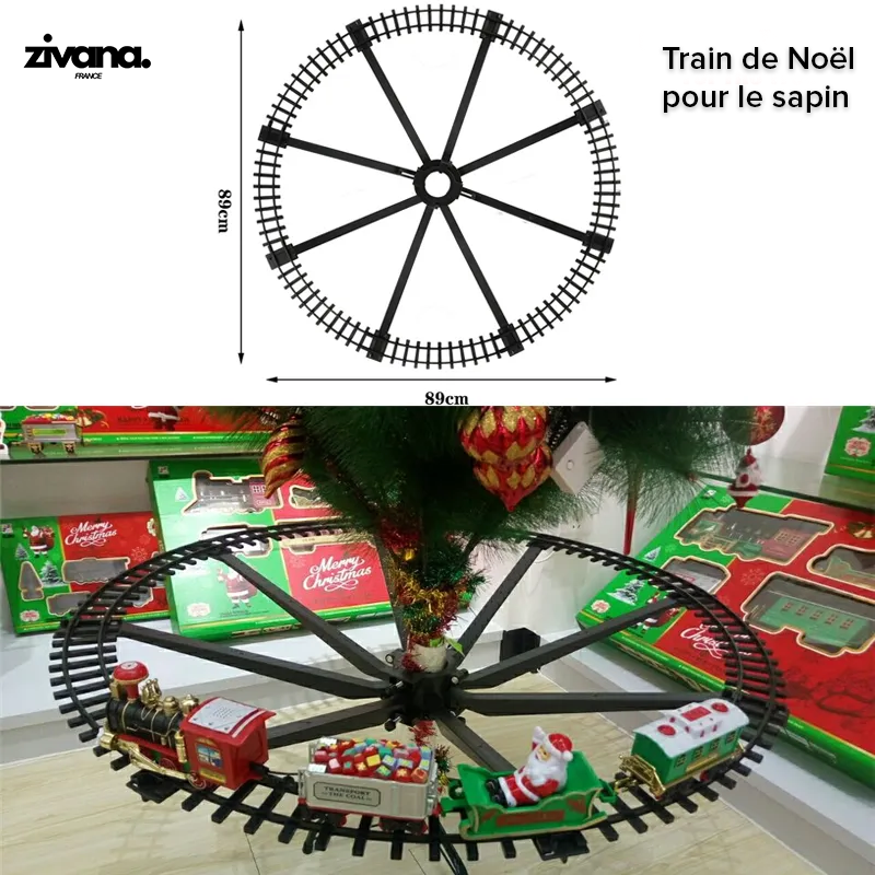 Train de Noël Lumineux sur Rail de Décoration pour Sapin